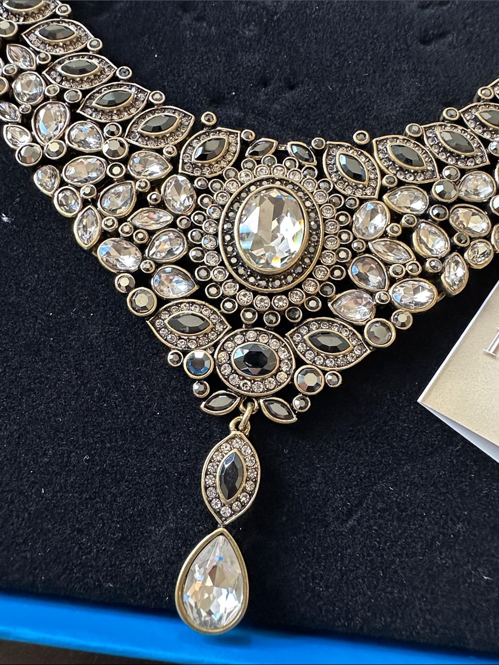Heidi Daus Gold and Clear Crystal Ornate Bib Necklace with Studs - Picture 2 of 7